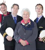 Cabin Pressure. Image shows from L to R: Arthur (John Finnemore), Douglas (Roger Allam), Carolyn (Stephanie Cole), Martin (Benedict Cumberbatch). Image credit: Pozzitive Productions. Cabin Pressure. Image shows from L to R: Arthur (John Finnemore), Douglas (Roger Allam), Carolyn (Stephanie Cole), Martin (Benedict Cumberbatch). Image credit: Pozzitive Productions.