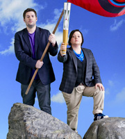 Don't Drop The Baton. Image shows from L to R: Mark Nelson, Susan Calman. Image credit: British Broadcasting Corporation. Don't Drop The Baton. Image shows from L to R: Mark Nelson, Susan Calman. Image credit: British Broadcasting Corporation.