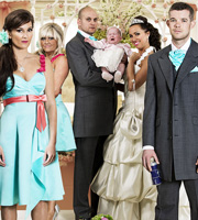 Him & Her. Image shows from L to R: Becky (Sarah Solemani), Shelly (Camille Coduri), Paul (Ricky Champ), Laura (Kerry Howard), Steve (Russell Tovey). Image credit: Big Talk Productions. Him & Her. Image shows from L to R: Becky (Sarah Solemani), Shelly (Camille Coduri), Paul (Ricky Champ), Laura (Kerry Howard), Steve (Russell Tovey). Image credit: Big Talk Productions.