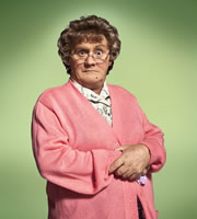 Mrs. Brown's Boys. Agnes Brown (Brendan O'Carroll). Image credit: British Broadcasting Corporation. Mrs. Brown's Boys. Agnes Brown (Brendan O'Carroll). Image credit: British Broadcasting Corporation.