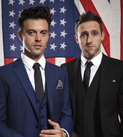 The Revolution Will Be Televised. Image shows from L to R: Jolyon Rubinstein, Heydon Prowse. Image credit: Hat Trick Productions. The Revolution Will Be Televised. Image shows from L to R: Jolyon Rubinstein, Heydon Prowse. Image credit: Hat Trick Productions.
