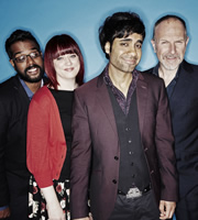 Stand Up For The Week. Image shows from L to R: Romesh Ranganathan, Angela Barnes, Paul Chowdhry, Simon Evans. Image credit: Open Mike Productions. Stand Up For The Week. Image shows from L to R: Romesh Ranganathan, Angela Barnes, Paul Chowdhry, Simon Evans. Image credit: Open Mike Productions.