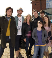 Starlings. Image shows from L to R: Uncle Loz (Matt King), Fergie (Steve Edge), Jan (Lesley Sharp), Terry (Brendan Coyle), Charlie (Finn Atkins), Gravy (John Dagleish), Bell (Rebecca Night). Image credit: Baby Cow Productions. Starlings. Image shows from L to R: Uncle Loz (Matt King), Fergie (Steve Edge), Jan (Lesley Sharp), Terry (Brendan Coyle), Charlie (Finn Atkins), Gravy (John Dagleish), Bell (Rebecca Night). Image credit: Baby Cow Productions.