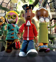 Strange Hill High. Image shows from L to R: Becky Butters, Mitchell Tanner, Templeton. Image credit: British Broadcasting Corporation. Strange Hill High. Image shows from L to R: Becky Butters, Mitchell Tanner, Templeton. Image credit: British Broadcasting Corporation.