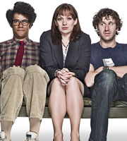 The IT Crowd. Image shows from L to R: Moss (Richard Ayoade), Jen (Katherine Parkinson), Roy (Chris O'Dowd). Image credit: TalkbackThames. The IT Crowd. Image shows from L to R: Moss (Richard Ayoade), Jen (Katherine Parkinson), Roy (Chris O'Dowd). Image credit: TalkbackThames.