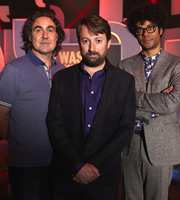 Was It Something I Said?. Image shows from L to R: Micky Flanagan, David Mitchell, Richard Ayoade. Image credit: Maverick Television. Was It Something I Said?. Image shows from L to R: Micky Flanagan, David Mitchell, Richard Ayoade. Image credit: Maverick Television.