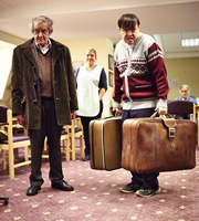 Derek. Image shows from L to R: Anthony (Tony Rohr), Hannah (Kerry Godliman), Derek (Ricky Gervais). Image credit: Derek Productions. Derek. Image shows from L to R: Anthony (Tony Rohr), Hannah (Kerry Godliman), Derek (Ricky Gervais). Image credit: Derek Productions.