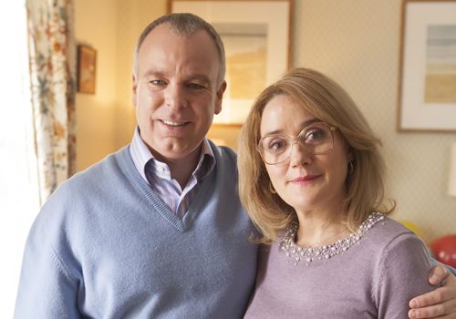 Inside No. 9. Image shows from L to R: Graham (Steve Pemberton), Jan (Sophie Thompson). Image credit: British Broadcasting Corporation.