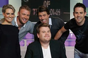 A League Of Their Own. Image shows from L to R: James Corden, Georgie Ainslie, Andrew Flintoff, James Corden, John Bishop, Jamie Redknapp. Copyright: CPL Productions. A League Of Their Own. Image shows from L to R: James Corden, Georgie Ainslie, Andrew Flintoff, James Corden, John Bishop, Jamie Redknapp. Copyright: CPL Productions.