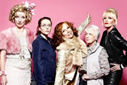 Absolutely Fabulous. Image shows from L to R: Bubble (Jane Horrocks), Saffron (Julia Sawalha), Edina (Jennifer Saunders), Mother (June Whitfield), Patsy (Joanna Lumley). Copyright: Saunders And French Productions / BBC. Absolutely Fabulous. Image shows from L to R: Bubble (Jane Horrocks), Saffron (Julia Sawalha), Edina (Jennifer Saunders), Mother (June Whitfield), Patsy (Joanna Lumley). Copyright: Saunders And French Productions / BBC.