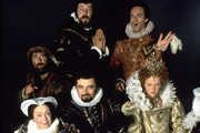 Blackadder. Image shows from L to R: Baldrick (Tony Robinson), Nursie (Patsy Byrne), Lord Melchett (Stephen Fry), Lord Edmund Blackadder (Rowan Atkinson), Percy (Tim McInnerny), Queen Elizabeth I (Miranda Richardson). Copyright: BBC / Tiger Aspect Productions. Blackadder. Image shows from L to R: Baldrick (Tony Robinson), Nursie (Patsy Byrne), Lord Melchett (Stephen Fry), Lord Edmund Blackadder (Rowan Atkinson), Percy (Tim McInnerny), Queen Elizabeth I (Miranda Richardson). Copyright: BBC / Tiger Aspect Productions.