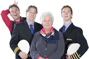 Cabin Pressure. Image shows from L to R: Arthur (John Finnemore), Douglas (Roger Allam), Carolyn (Stephanie Cole), Martin (Benedict Cumberbatch). Copyright: Pozzitive Productions. Cabin Pressure. Image shows from L to R: Arthur (John Finnemore), Douglas (Roger Allam), Carolyn (Stephanie Cole), Martin (Benedict Cumberbatch). Copyright: Pozzitive Productions.
