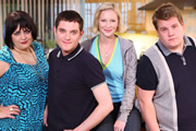 Gavin & Stacey. Image shows from L to R: Nessa (Ruth Jones), Gavin (Mathew Horne), Stacey (Joanna Page), Smithy (James Corden). Copyright: Baby Cow Productions. Gavin & Stacey. Image shows from L to R: Nessa (Ruth Jones), Gavin (Mathew Horne), Stacey (Joanna Page), Smithy (James Corden). Copyright: Baby Cow Productions.