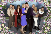 Gavin & Stacey. Image shows from L to R: Bryn (Rob Brydon), Gwen (Melanie Walters), Nessa (Ruth Jones), Stacey (Joanna Page), Gavin (Mathew Horne), Mick (Larry Lamb), Pam (Alison Steadman), Smithy (James Corden). Copyright: Baby Cow Productions. Gavin & Stacey. Image shows from L to R: Bryn (Rob Brydon), Gwen (Melanie Walters), Nessa (Ruth Jones), Stacey (Joanna Page), Gavin (Mathew Horne), Mick (Larry Lamb), Pam (Alison Steadman), Smithy (James Corden). Copyright: Baby Cow Productions.