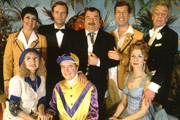 Hi-De-Hi!. Image shows from L to R: Gladys Pugh (Ruth Madoc), Peggy Ollerenshaw (Su Pollard), Sqdn-Ldr Clive Dempster DFC (David Griffin), Fred Quilly (Felix Bowness), Ted Bovis (Paul Shane), Spike Dixon (Jeffrey Holland), Yvonne Stuart-Hargreaves (Diane Holland), Barry Stuart-Hargreaves (Barry Howard). Copyright: BBC. Hi-De-Hi!. Image shows from L to R: Gladys Pugh (Ruth Madoc), Peggy Ollerenshaw (Su Pollard), Sqdn-Ldr Clive Dempster DFC (David Griffin), Fred Quilly (Felix Bowness), Ted Bovis (Paul Shane), Spike Dixon (Jeffrey Holland), Yvonne Stuart-Hargreaves (Diane Holland), Barry Stuart-Hargreaves (Barry Howard). Copyright: BBC.