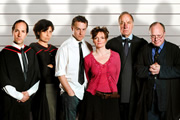 High Table, Lower Orders. Image shows from L to R: Dean (Michael Maloney), Patricia (Rebecca Front), Simon Harrison (Samuel West), Zoe Templeton (Sharon Small), Gilbert (Geoffrey Palmer), Bernard (Jonathan Coy). Copyright: BBC. High Table, Lower Orders. Image shows from L to R: Dean (Michael Maloney), Patricia (Rebecca Front), Simon Harrison (Samuel West), Zoe Templeton (Sharon Small), Gilbert (Geoffrey Palmer), Bernard (Jonathan Coy). Copyright: BBC.