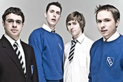 The Inbetweeners. Image shows from L to R: Will Mackenzie (Simon Bird), Neil Sutherland (Blake Harrison), Jay Cartwright (James Buckley), Simon Cooper (Joe Thomas). Copyright: Bwark Productions. The Inbetweeners. Image shows from L to R: Will Mackenzie (Simon Bird), Neil Sutherland (Blake Harrison), Jay Cartwright (James Buckley), Simon Cooper (Joe Thomas). Copyright: Bwark Productions.