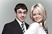 The Inbetweeners. Image shows from L to R: Will Mackenzie (Simon Bird), Charlotte Hinchcliffe (Emily Atack). Copyright: Bwark Productions. The Inbetweeners. Image shows from L to R: Will Mackenzie (Simon Bird), Charlotte Hinchcliffe (Emily Atack). Copyright: Bwark Productions.