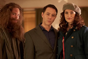 Inside No. 9. Image shows from L to R: Migg (Steve Pemberton), Tom (Reece Shearsmith), Gerri (Gemma Arterton). Copyright: BBC. Inside No. 9. Image shows from L to R: Migg (Steve Pemberton), Tom (Reece Shearsmith), Gerri (Gemma Arterton). Copyright: BBC.