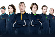 My First Planet. Image shows from L to R: Richard (John Dorney), Carol (Cariad Lloyd), Brian (Nicholas Lyndhurst), Lillian (Vicki Pepperdine), Mason (Tom Goodman-Hill), Archer (Phil Whelans). Copyright: Pozzitive Productions. My First Planet. Image shows from L to R: Richard (John Dorney), Carol (Cariad Lloyd), Brian (Nicholas Lyndhurst), Lillian (Vicki Pepperdine), Mason (Tom Goodman-Hill), Archer (Phil Whelans). Copyright: Pozzitive Productions.