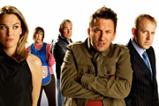 Not Going Out. Image shows from L to R: Lucy (Sally Bretton), Barbara (Miranda Hart), Guy (Simon Dutton), Lee (Lee Mack), Tim (Tim Vine). Copyright: Avalon Television / Arlo Productions. Not Going Out. Image shows from L to R: Lucy (Sally Bretton), Barbara (Miranda Hart), Guy (Simon Dutton), Lee (Lee Mack), Tim (Tim Vine). Copyright: Avalon Television / Arlo Productions.