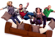 Not Going Out. Image shows from L to R: Lucy (Sally Bretton), Lee (Lee Mack), Daisy (Katy Wix), Tim (Tim Vine). Copyright: Avalon Television / Arlo Productions. Not Going Out. Image shows from L to R: Lucy (Sally Bretton), Lee (Lee Mack), Daisy (Katy Wix), Tim (Tim Vine). Copyright: Avalon Television / Arlo Productions.