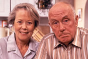 One Foot In The Grave. Image shows from L to R: Margaret Meldrew (Annette Crosbie), Victor Meldrew (Richard Wilson). Copyright: BBC. One Foot In The Grave. Image shows from L to R: Margaret Meldrew (Annette Crosbie), Victor Meldrew (Richard Wilson). Copyright: BBC.
