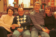 Only Fools And Horses. Image shows from L to R: Raquel (Tessa Peake-Jones), Del (David Jason), Rodney (Nicholas Lyndhurst), Cassandra (Gwyneth Strong). Copyright: BBC. Only Fools And Horses. Image shows from L to R: Raquel (Tessa Peake-Jones), Del (David Jason), Rodney (Nicholas Lyndhurst), Cassandra (Gwyneth Strong). Copyright: BBC.