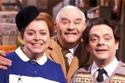 Open All Hours. Image shows from L to R: Nurse Gladys Emmanuel (Lynda Baron), Albert Arkwright (Ronnie Barker), Granville (David Jason). Copyright: BBC. Open All Hours. Image shows from L to R: Nurse Gladys Emmanuel (Lynda Baron), Albert Arkwright (Ronnie Barker), Granville (David Jason). Copyright: BBC.