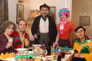 Rock & Chips. Image shows from L to R: Violet (Paula Wilcox), Reg Trotter (Shaun Dingwall), Edward 'Ted' Trotter (Phil Daniels), Joan Trotter (Kellie Bright), Del Boy (James Buckley). Copyright: Shazam Productions / BBC. Rock & Chips. Image shows from L to R: Violet (Paula Wilcox), Reg Trotter (Shaun Dingwall), Edward 'Ted' Trotter (Phil Daniels), Joan Trotter (Kellie Bright), Del Boy (James Buckley). Copyright: Shazam Productions / BBC.