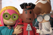 Strange Hill High. Image shows from L to R: Becky Butters, Mitchell Tanner, Templeton. Copyright: BBC / Factory Transmedia. Strange Hill High. Image shows from L to R: Becky Butters, Mitchell Tanner, Templeton. Copyright: BBC / Factory Transmedia.