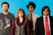 The IT Crowd. Image shows from L to R: Roy (Chris O'Dowd), Jen (Katherine Parkinson), Moss (Richard Ayoade), Douglas Reynholm (Matt Berry). Copyright: TalkbackThames. The IT Crowd. Image shows from L to R: Roy (Chris O'Dowd), Jen (Katherine Parkinson), Moss (Richard Ayoade), Douglas Reynholm (Matt Berry). Copyright: TalkbackThames.