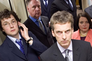 The Thick Of It. Image shows from L to R: Oliver Reeder (Chris Addison), Glenn Cullen (James Smith), Malcolm Tucker (Peter Capaldi), Terri Coverley (Joanna Scanlan). Copyright: BBC. The Thick Of It. Image shows from L to R: Oliver Reeder (Chris Addison), Glenn Cullen (James Smith), Malcolm Tucker (Peter Capaldi), Terri Coverley (Joanna Scanlan). Copyright: BBC.