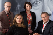 W1A. Image shows from L to R: Simon Harwood (Jason Watkins), Siobhan Sharpe (Jessica Hynes), Tracey Pritchard (Monica Dolan), Ian Fletcher (Hugh Bonneville). Copyright: BBC. W1A. Image shows from L to R: Simon Harwood (Jason Watkins), Siobhan Sharpe (Jessica Hynes), Tracey Pritchard (Monica Dolan), Ian Fletcher (Hugh Bonneville). Copyright: BBC.
