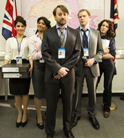 Ambassadors. Image shows from L to R: Natalia (Shivani Ghai), Isabel (Amara Karan), Keith Davis (David Mitchell), Neil Tilly (Robert Webb), Caitlin (Susan Lynch). Copyright: Big Talk Productions / That Mitchell & Webb Company. Ambassadors. Image shows from L to R: Natalia (Shivani Ghai), Isabel (Amara Karan), Keith Davis (David Mitchell), Neil Tilly (Robert Webb), Caitlin (Susan Lynch). Copyright: Big Talk Productions / That Mitchell & Webb Company.