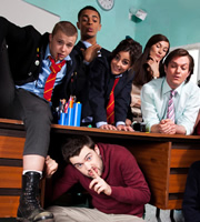 Bad Education. Image shows from L to R: Mitchell (Charlie Wernham), Stephen (Layton Williams), Alfie (Jack Whitehall), Chantelle (Nikki Runeckles), Miss Gulliver (Sarah Solemani), Fraser (Mathew Horne). Copyright: Tiger Aspect Productions. Bad Education. Image shows from L to R: Mitchell (Charlie Wernham), Stephen (Layton Williams), Alfie (Jack Whitehall), Chantelle (Nikki Runeckles), Miss Gulliver (Sarah Solemani), Fraser (Mathew Horne). Copyright: Tiger Aspect Productions.