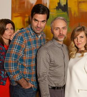 Catastrophe. Image shows from L to R: Sharon (Sharon Horgan), Rob (Rob Delaney), Chris (Mark Bonnar), Fran (Ashley Jensen). Copyright: Avalon Television. Catastrophe. Image shows from L to R: Sharon (Sharon Horgan), Rob (Rob Delaney), Chris (Mark Bonnar), Fran (Ashley Jensen). Copyright: Avalon Television.