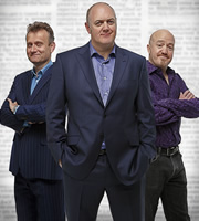 Mock The Week. Image shows from L to R: Hugh Dennis, Dara O Briain, Andy Parsons. Copyright: Angst Productions. Mock The Week. Image shows from L to R: Hugh Dennis, Dara O Briain, Andy Parsons. Copyright: Angst Productions.