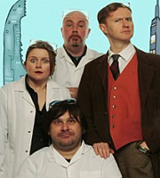 Nebulous. Image shows from L to R: Paula Breeze (Rosie Cavaliero), Harry Hayes (Paul Putner), Rory Lawson (Graham Duff), Professor Nebulous (Mark Gatiss). Copyright: BBC / Baby Cow Productions. Nebulous. Image shows from L to R: Paula Breeze (Rosie Cavaliero), Harry Hayes (Paul Putner), Rory Lawson (Graham Duff), Professor Nebulous (Mark Gatiss). Copyright: BBC / Baby Cow Productions.