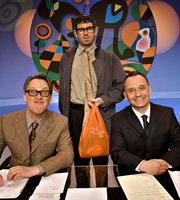Shooting Stars. Image shows from L to R: Vic Reeves, Angelos Epithemiou (Dan Skinner), Bob Mortimer. Copyright: Channel X / Pett Productions. Shooting Stars. Image shows from L to R: Vic Reeves, Angelos Epithemiou (Dan Skinner), Bob Mortimer. Copyright: Channel X / Pett Productions.