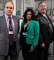 The Wright Way. Image shows from L to R: Gerald Wright (David Haig), Malika Maha (Mina Anwar), Bernard Stanning (Toby Longworth). Copyright: Phil McIntyre Entertainment. The Wright Way. Image shows from L to R: Gerald Wright (David Haig), Malika Maha (Mina Anwar), Bernard Stanning (Toby Longworth). Copyright: Phil McIntyre Entertainment.