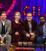 Alan Carr: Chatty Man. Image shows from L to R: Ricky Wilson, Katherine Ryan, Alan Carr, Romesh Ranganathan. Copyright: Open Mike Productions. Alan Carr: Chatty Man. Image shows from L to R: Ricky Wilson, Katherine Ryan, Alan Carr, Romesh Ranganathan. Copyright: Open Mike Productions.