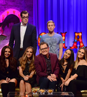 Alan Carr: Chatty Man. Image shows from L to R: Jesy Nelson, Richard Osman, Jade Thirlwall, Alan Carr, Russell Howard, Leigh-Anne Pinnock, Perrie Edwards. Copyright: Open Mike Productions. Alan Carr: Chatty Man. Image shows from L to R: Jesy Nelson, Richard Osman, Jade Thirlwall, Alan Carr, Russell Howard, Leigh-Anne Pinnock, Perrie Edwards. Copyright: Open Mike Productions.