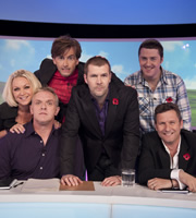 Ask Rhod Gilbert. Image shows from L to R: Rita Simons, Greg Davies, David Tennant, Rhod Gilbert, Lloyd Langford, Adam Hills. Copyright: Green Inc Film And Television. Ask Rhod Gilbert. Image shows from L to R: Rita Simons, Greg Davies, David Tennant, Rhod Gilbert, Lloyd Langford, Adam Hills. Copyright: Green Inc Film And Television.