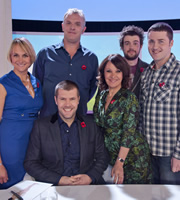 Ask Rhod Gilbert. Image shows from L to R: Louise Minchin, Greg Davies, Rhod Gilbert, Arlene Phillips, Jack Whitehall, Lloyd Langford. Copyright: Green Inc Film And Television. Ask Rhod Gilbert. Image shows from L to R: Louise Minchin, Greg Davies, Rhod Gilbert, Arlene Phillips, Jack Whitehall, Lloyd Langford. Copyright: Green Inc Film And Television.
