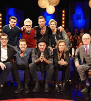 Backchat. Image shows from L to R: Richard Osman, Jack Whitehall, Danny Jones, Tom Fletcher, Matt Willis, Harry Judd, James Bourne, Dougie Poynter, Michael Whitehall. Copyright: Tiger Aspect Productions. Backchat. Image shows from L to R: Richard Osman, Jack Whitehall, Danny Jones, Tom Fletcher, Matt Willis, Harry Judd, James Bourne, Dougie Poynter, Michael Whitehall. Copyright: Tiger Aspect Productions.