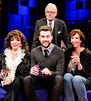 Backchat. Image shows from L to R: Joan Collins, Jack Whitehall, Michael Whitehall, Miranda Hart. Copyright: Tiger Aspect Productions. Backchat. Image shows from L to R: Joan Collins, Jack Whitehall, Michael Whitehall, Miranda Hart. Copyright: Tiger Aspect Productions.