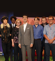 The Big Fat Quiz Of The Year. Image shows from L to R: Noel Fielding, Richard Ayoade, Sarah Millican, Jimmy Carr, David Mitchell, Kevin Bridges, Alan Carr. Copyright: Hot Sauce / Channel 4 Television Corporation. The Big Fat Quiz Of The Year. Image shows from L to R: Noel Fielding, Richard Ayoade, Sarah Millican, Jimmy Carr, David Mitchell, Kevin Bridges, Alan Carr. Copyright: Hot Sauce / Channel 4 Television Corporation.