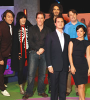 The Big Fat Quiz Of The Year. Image shows from L to R: Jonathan Ross, Noel Fielding, Rob Brydon, Russell Brand, Jimmy Carr, David Mitchell, Lily Allen. Copyright: Hot Sauce / Channel 4 Television Corporation. The Big Fat Quiz Of The Year. Image shows from L to R: Jonathan Ross, Noel Fielding, Rob Brydon, Russell Brand, Jimmy Carr, David Mitchell, Lily Allen. Copyright: Hot Sauce / Channel 4 Television Corporation.