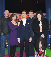 The Big Fat Quiz Of The Year. Image shows from L to R: Dara O Briain, Kristen Schaal, Jimmy Carr, Jonathan Ross, Noel Fielding. Copyright: Hot Sauce / Channel 4 Television Corporation. The Big Fat Quiz Of The Year. Image shows from L to R: Dara O Briain, Kristen Schaal, Jimmy Carr, Jonathan Ross, Noel Fielding. Copyright: Hot Sauce / Channel 4 Television Corporation.